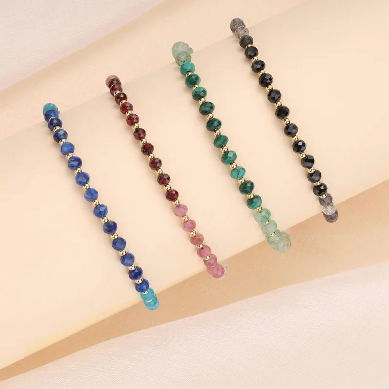 Natural Stone Gradient-Cut Beaded Bracelet – Malachite, Kyanite & Garnet Healing Crystals