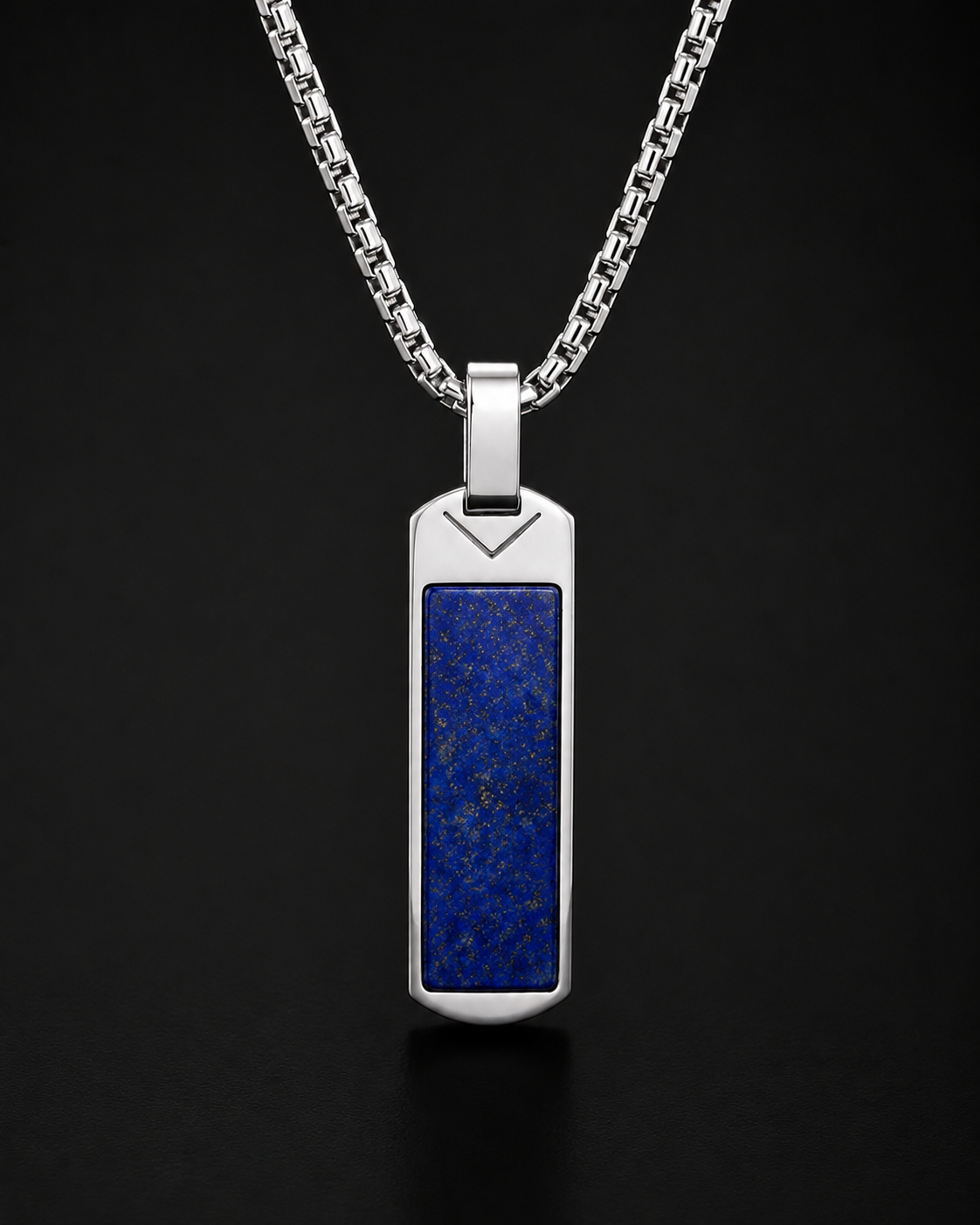 Men’s Lapis Lazuli Bar Pendant Necklace – Natural Blue Stone Stainless Steel Necklace with Chain