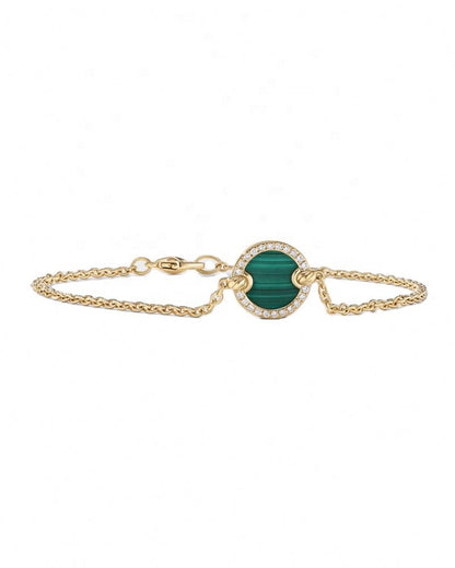 Malachite 925 Sterling Silver Gold-Color & Zirconia Bracelet – Transformation, Protection & Abundance
