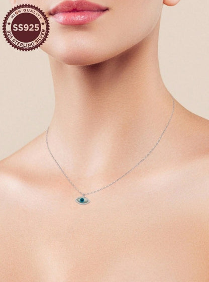 Dainty Evil Eye Pendant Necklace – 14K Gold Plated 925 Sterling Silver with Mother of Pearl Inlay