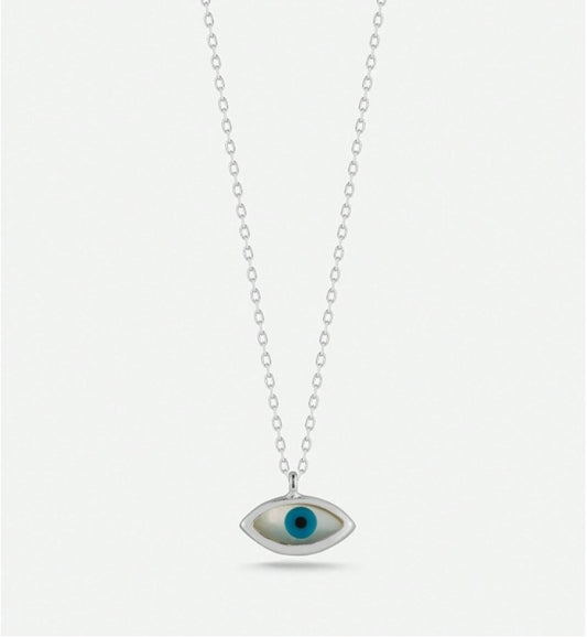 Dainty Evil Eye Pendant Necklace – 14K Gold Plated 925 Sterling Silver with Mother of Pearl Inlay