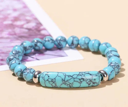 Healing Energy Stone Bracelet – Polished Turquoise, White Jade, Green Aventurine, Malachite & Tiger Eye
