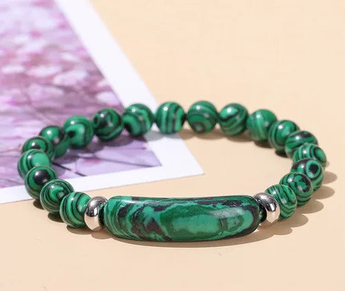 Healing Energy Stone Bracelet – Polished Turquoise, White Jade, Green Aventurine, Malachite & Tiger Eye