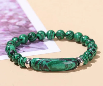 Healing Energy Stone Bracelet – Polished Turquoise, White Jade, Green Aventurine, Malachite & Tiger Eye