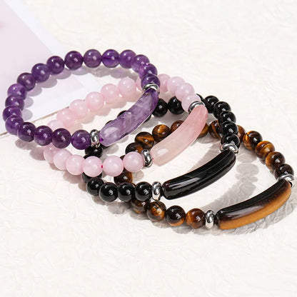 Healing Energy Stone Bracelet – Polished Turquoise, White Jade, Green Aventurine, Malachite & Tiger Eye
