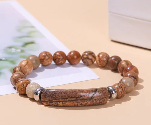 Healing Energy Stone Bracelet – Polished Turquoise, White Jade, Green Aventurine, Malachite & Tiger Eye