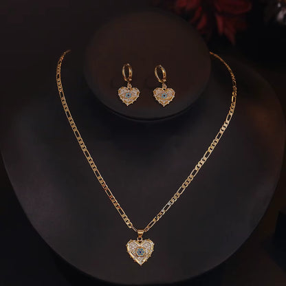 18K Gold-Plated Turkish Evil Eye Jewelry Set – Blue Drop Earrings & Pendant Necklace