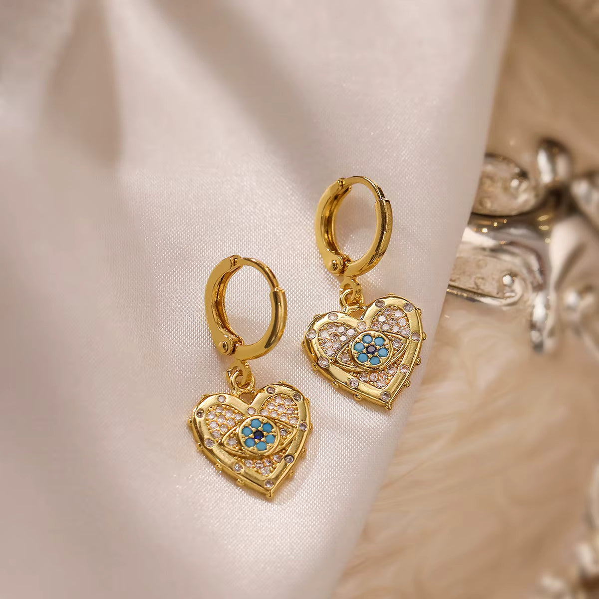 18K Gold-Plated Turkish Evil Eye Jewelry Set – Blue Drop Earrings & Pendant Necklace