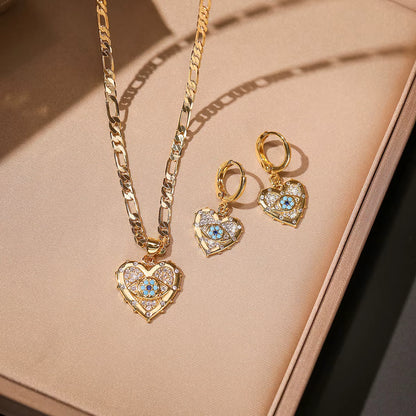 18K Gold-Plated Turkish Evil Eye Jewelry Set – Blue Drop Earrings & Pendant Necklace