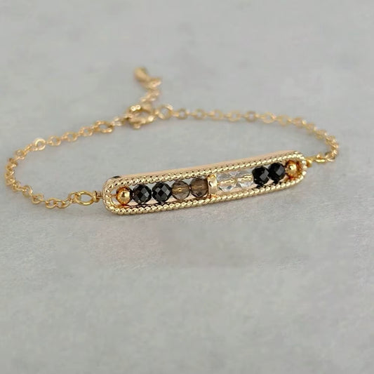 Delicate Energy Purification Bracelet – 3mm Crystals with Black Tourmaline, Clear Quartz, Smoky Quartz & Hematite