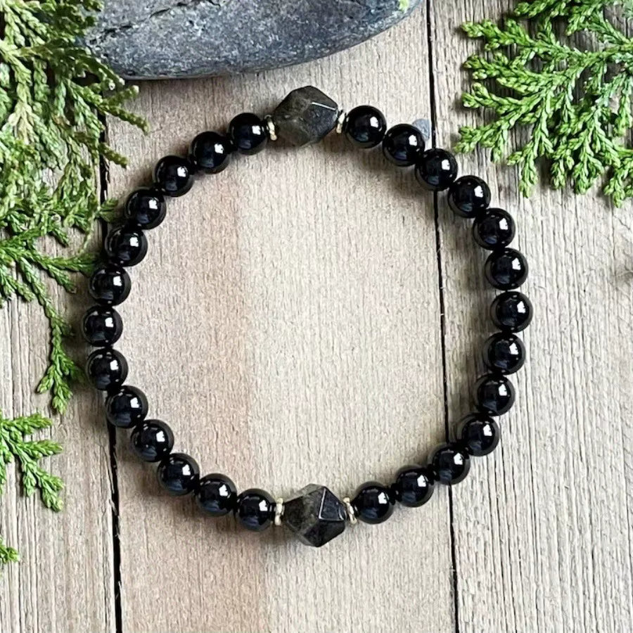 Obsidian & Black Tourmaline Men’s Bracelet – Manifestation & Protection