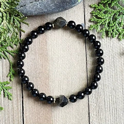 Obsidian & Black Tourmaline Men’s Bracelet – Manifestation & Protection