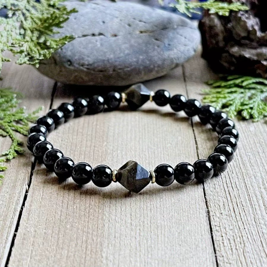 Obsidian & Black Tourmaline Men’s Bracelet – Manifestation & Protection