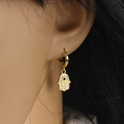 Hamsa & Evil Eye Earrings – European Style with Embedded Crystals