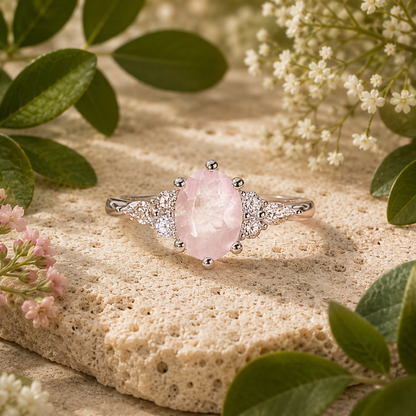 Natural Rose Quartz 925 Sterling Silver Oval Ring – Love, Self-Love & Emotional Harmony