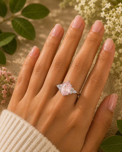 Natural Rose Quartz 925 Sterling Silver Oval Ring – Love, Self-Love & Emotional Harmony