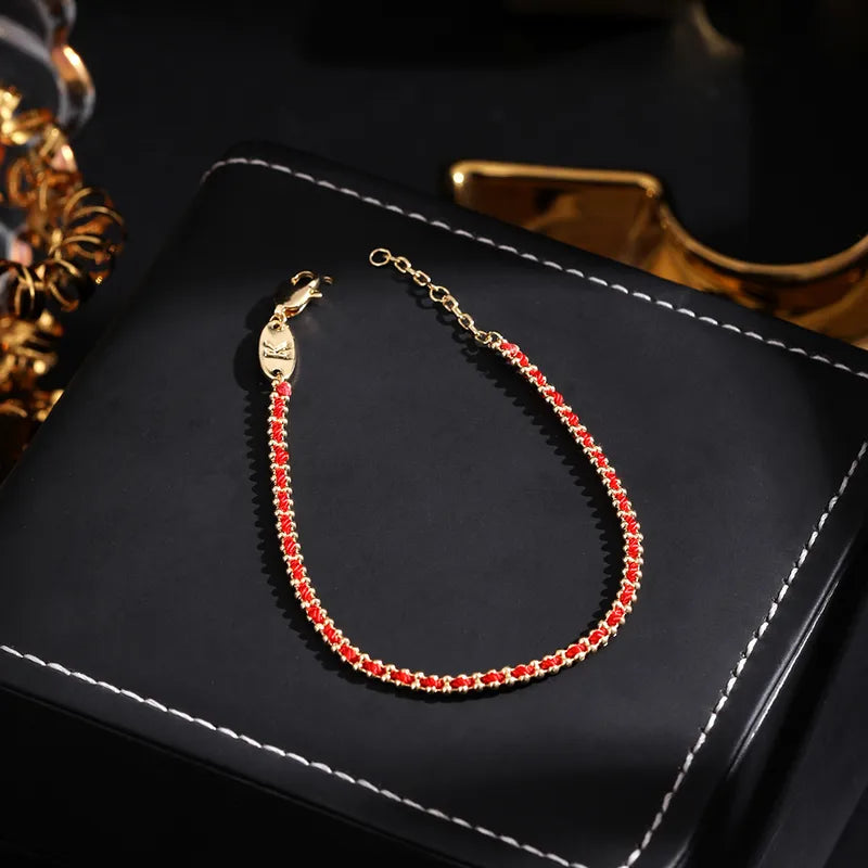 Red Rope Geometric String Bracelet – Buddha Stones “Lock of Good Wishes” with Chain & Lobster Clasp