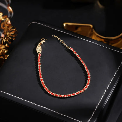 Red Rope Geometric String Bracelet – Buddha Stones “Lock of Good Wishes” with Chain & Lobster Clasp