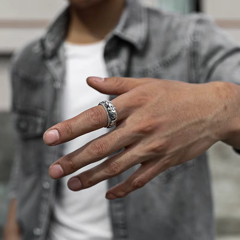 BASUESUN Feng Shui Pixiu Mantra Ring – Double Protection Buddhist Amulet for Wealth, Peace & Love
