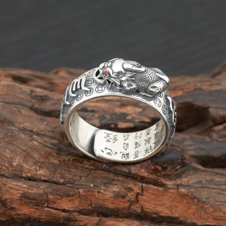 BASUESUN Feng Shui Pixiu Mantra Ring – Double Protection Buddhist Amulet for Wealth, Peace & Love