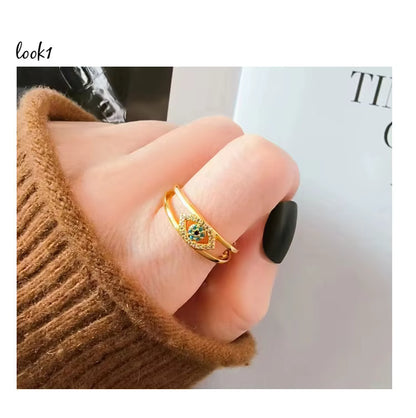 Women’s Luxury Blue Evil Eye Adjustable Ring – High-Quality Boutique Fashion with Sparkling Zirconia