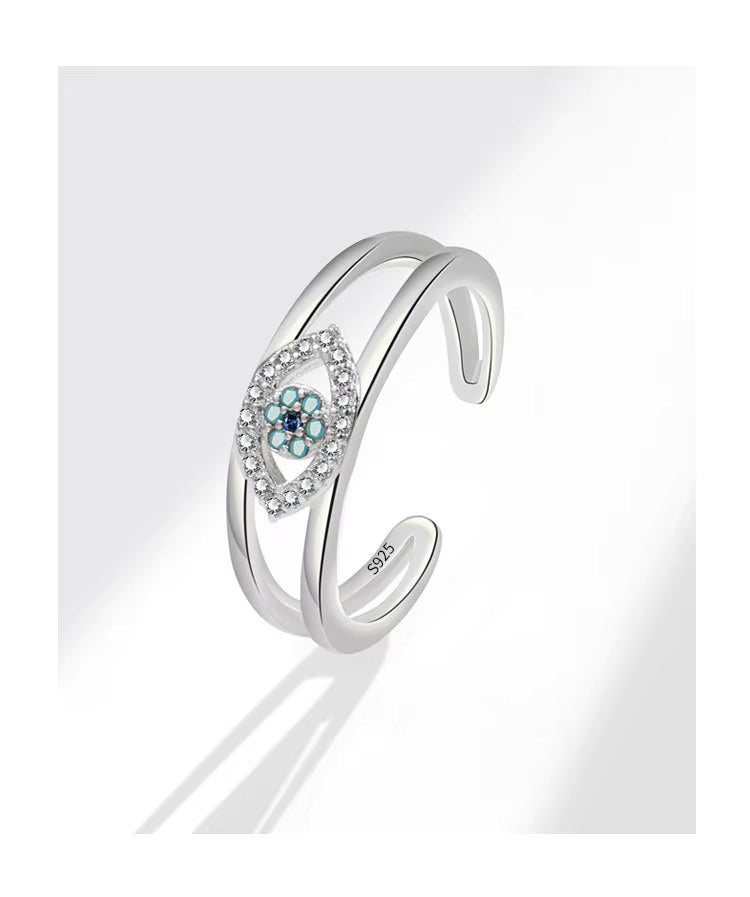 Women’s Luxury Blue Evil Eye Adjustable Ring – High-Quality Boutique Fashion with Sparkling Zirconia