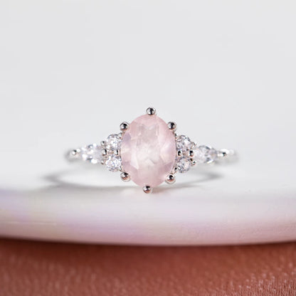 Natural Rose Quartz 925 Sterling Silver Oval Ring – Love, Self-Love & Emotional Harmony