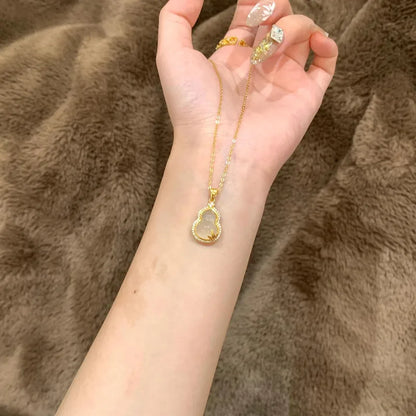 925 Silver White Agate Gourd Pendant – Chinese Style Symbol of Happiness and Good Fortune