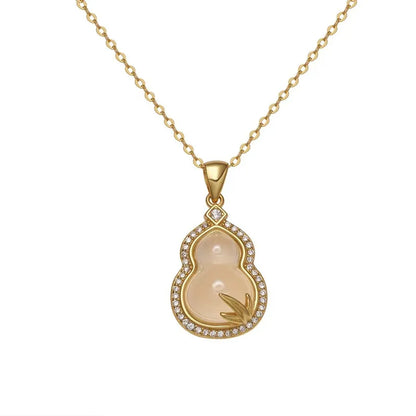 925 Silver White Agate Gourd Pendant – Chinese Style Symbol of Happiness and Good Fortune