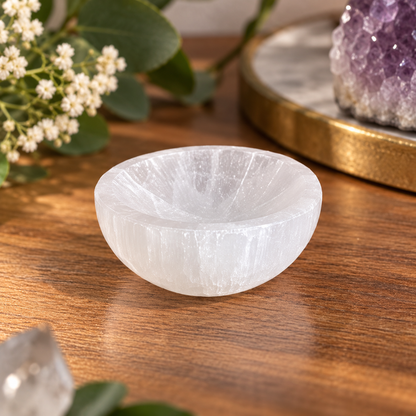 Natural Selenite Crystal Charging Bowl – Cleansing, Protection & Crystal Recharging Dish