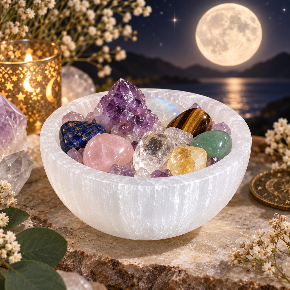 Natural Selenite Crystal Charging Bowl – Cleansing, Protection & Crystal Recharging Dish