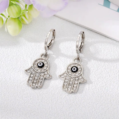 Hamsa & Evil Eye Earrings – European Style with Embedded Crystals