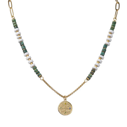 14K Gold-Plated Stainless Steel Necklace with Obsidian, Hematite, Soft Clay Inlay & Byzantine Cross Pendant