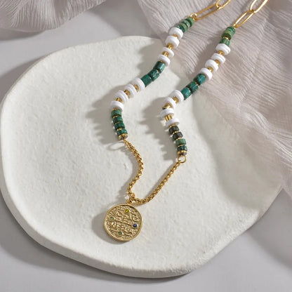 14K Gold-Plated Stainless Steel Necklace with Obsidian, Hematite, Soft Clay Inlay & Byzantine Cross Pendant