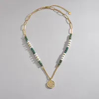 14K Gold-Plated Stainless Steel Necklace with Obsidian, Hematite, Soft Clay Inlay & Byzantine Cross Pendant