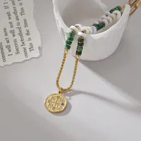 14K Gold-Plated Stainless Steel Necklace with Obsidian, Hematite, Soft Clay Inlay & Byzantine Cross Pendant