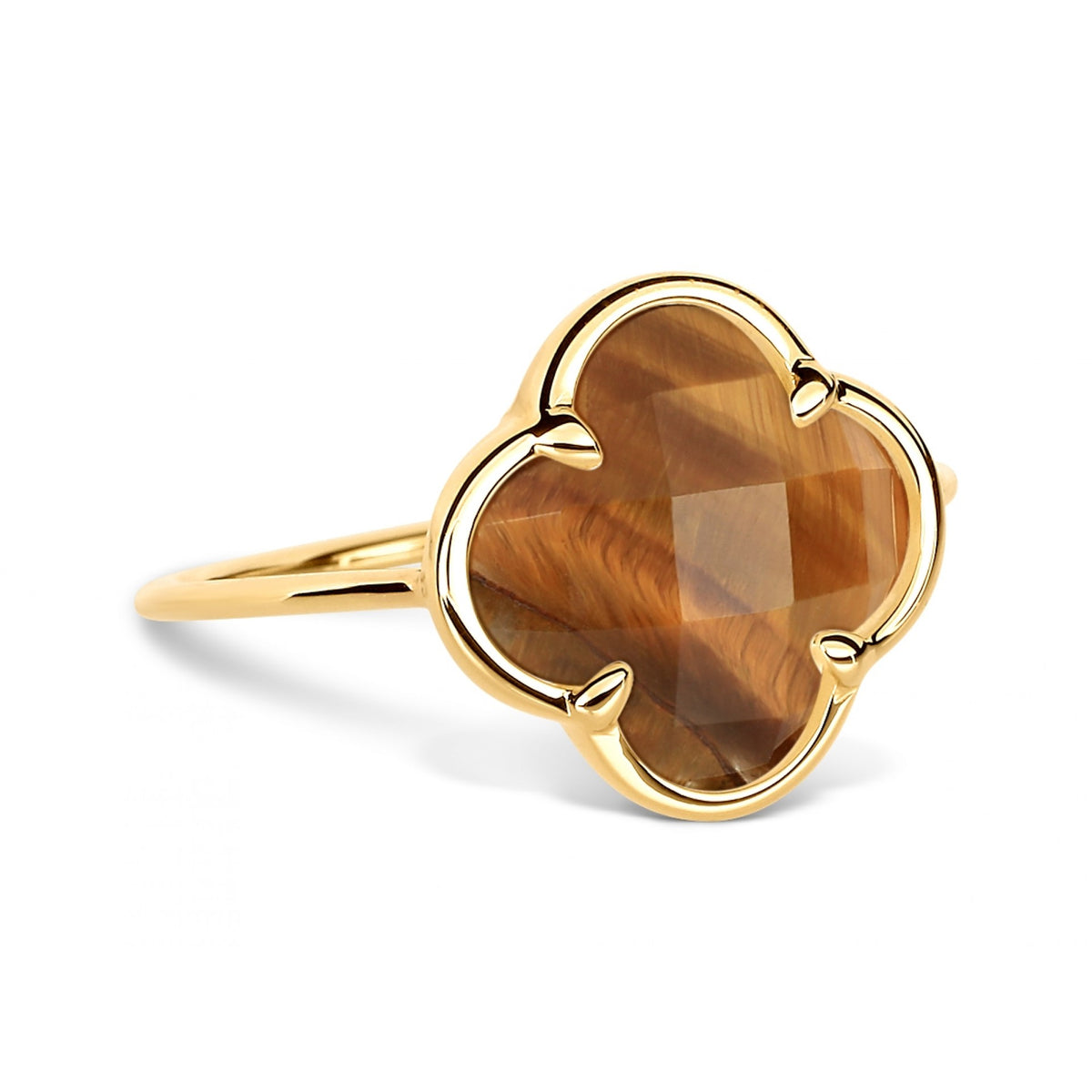 Tiger’s Eye Clover 925 Sterling Silver Gold-Plated Ring – Courage, Confidence & Protection