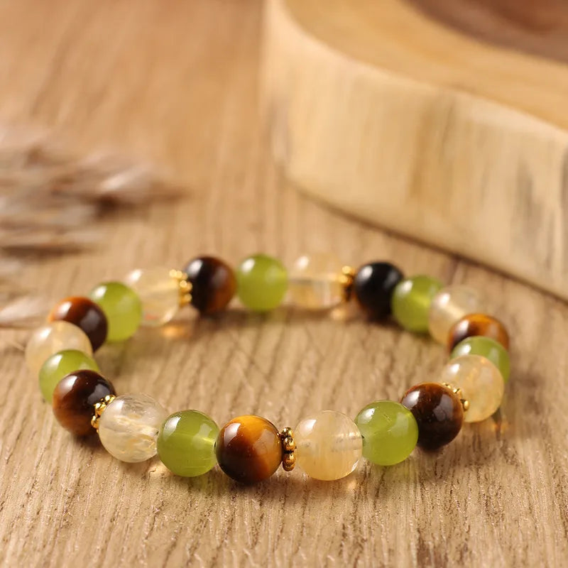 TK Xiyin Good Luck Bracelet – Natural Tiger Eye, Green Aventurine & Citrine Stones for Wealth & Success