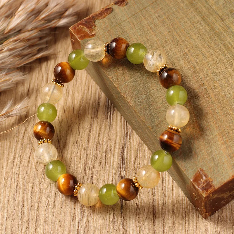 TK Xiyin Good Luck Bracelet – Natural Tiger Eye, Green Aventurine & Citrine Stones for Wealth & Success