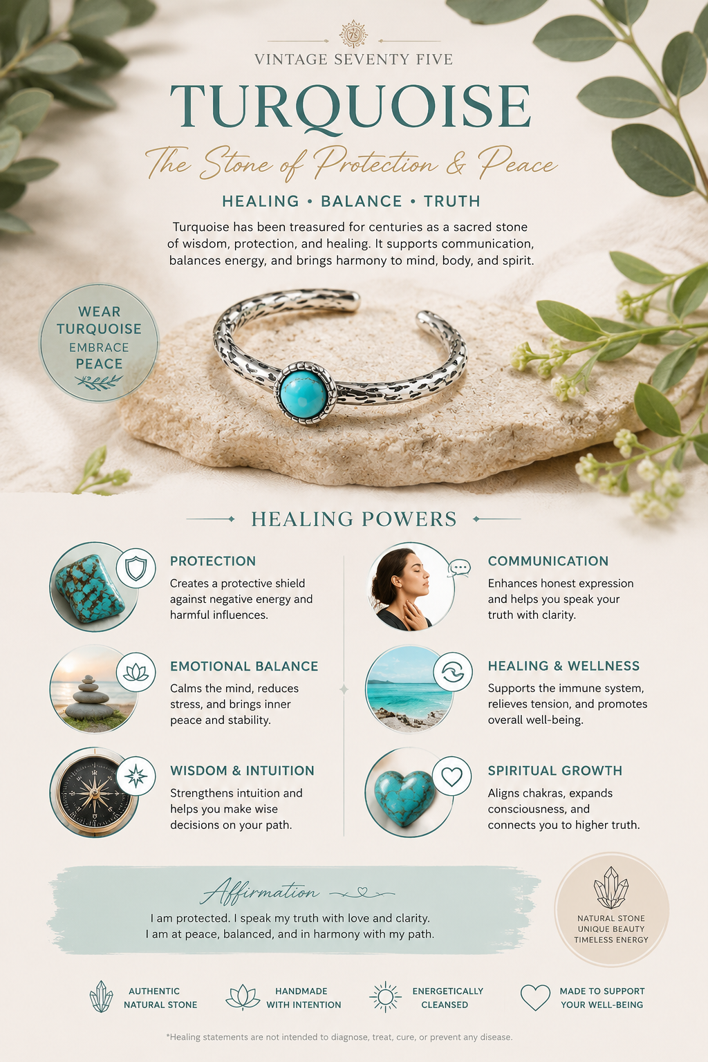 Natural Turquoise 925 Sterling Silver Adjustable Open Ring – Protection, Healing & Positive Energy