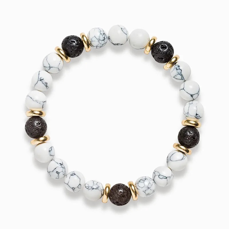 White Turquoise and Volcanic Rock Unisex Bracelet for Emotional Strength and Resilience