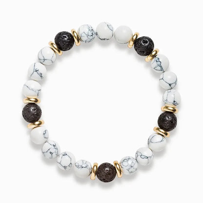 White Turquoise and Volcanic Rock Unisex Bracelet for Emotional Strength and Resilience