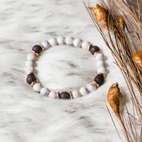 White Turquoise and Volcanic Rock Unisex Bracelet for Emotional Strength and Resilience