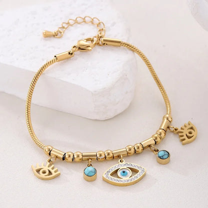 Devil’s Eye Chain Bracelet – Titanium Steel with Zirconia Charm
