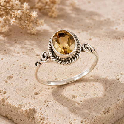 Natural Citrine 925 Sterling Silver Artisan Ring – Abundance, Prosperity & Positive Energy