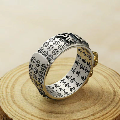 BASUESUN Feng Shui Pixiu Mantra Ring – Double Protection Buddhist Amulet for Wealth, Peace & Love